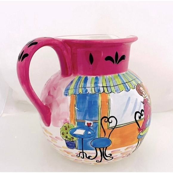 Certified International "Cafe Girl" by Jennifer Brinley Ceramic Pottery Pitcher - Picture 3 of 5